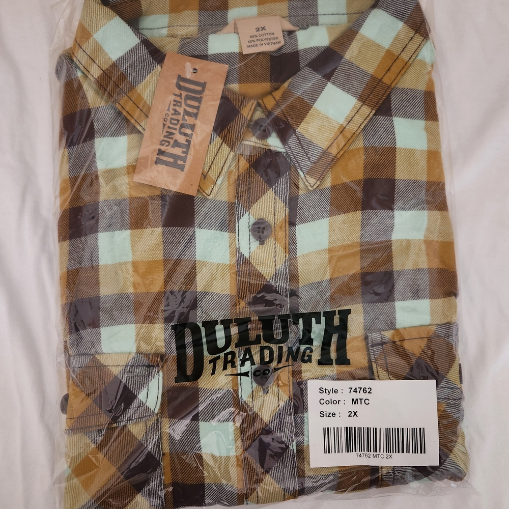 Duluth Trading Co. Women's Crosscut Wicking Flannel Shirt, 2x Gold/Purple NWT